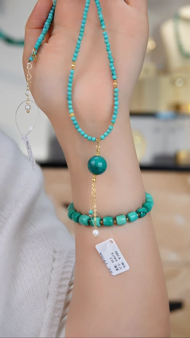 银S925镀金镶嵌绿松石项链多样性发货