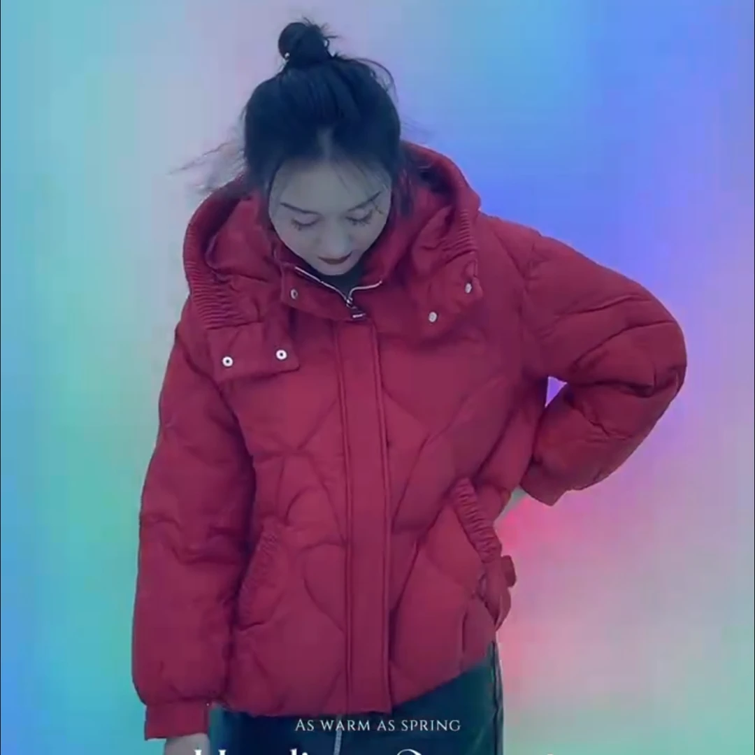 情侣韩版休闲网红厚款女款短款女装短款羽绒连帽外套 EY0TW501-YR