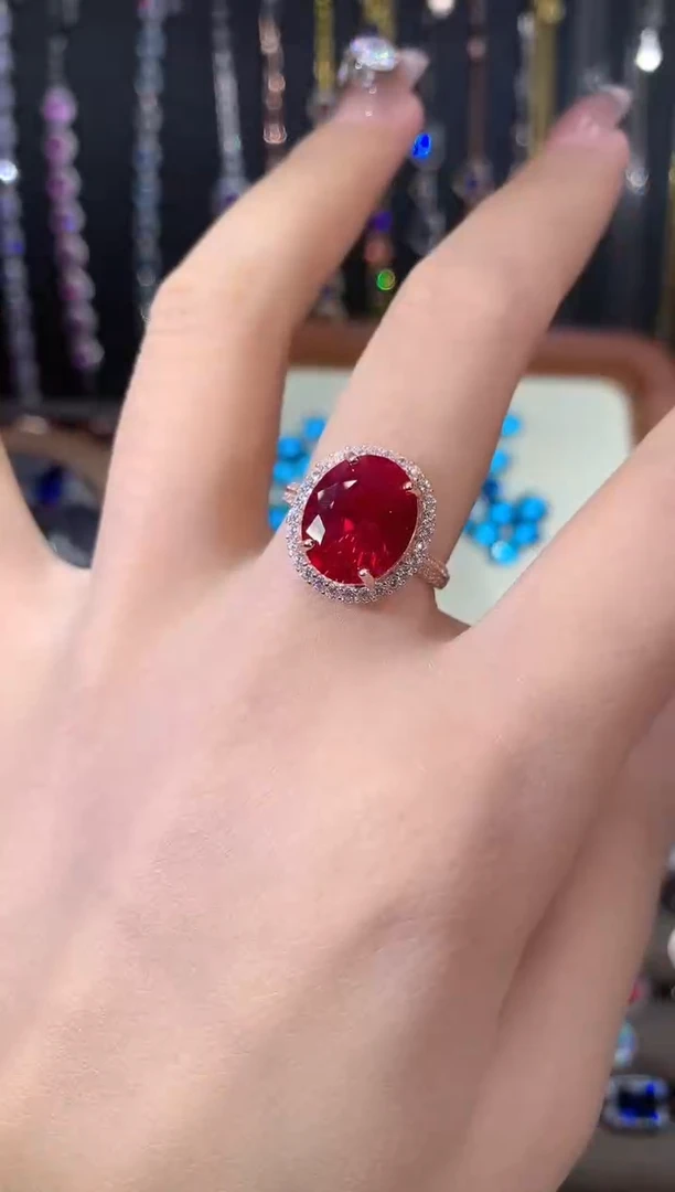 无925银鸽血红色戒指