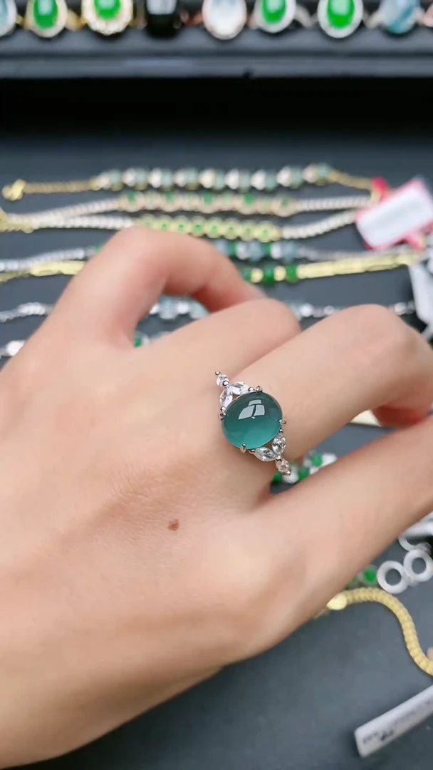 翡翠戒指银S925镶嵌1111