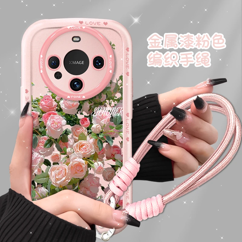 适用华为mate60pro手机壳镂空玫瑰粉色泡芙壳硅胶软壳防摔保护套