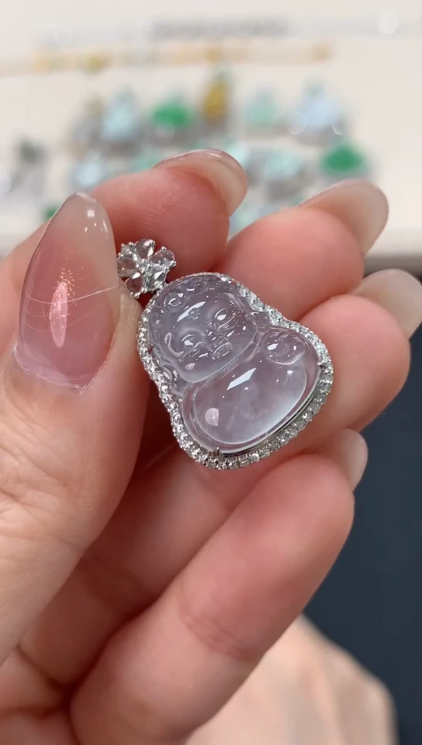 翡翠18K金镶嵌吊坠(不含链)佛公吊坠9800