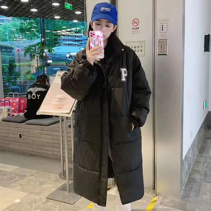 新款男女同款情侣休闲时尚P字母长款棉服-109