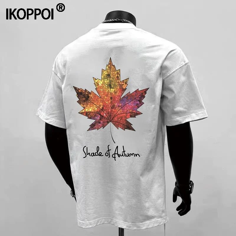 夏季新款美式潮牌重磅纯棉枫叶印花短袖t恤男女休闲百搭情侣上衣