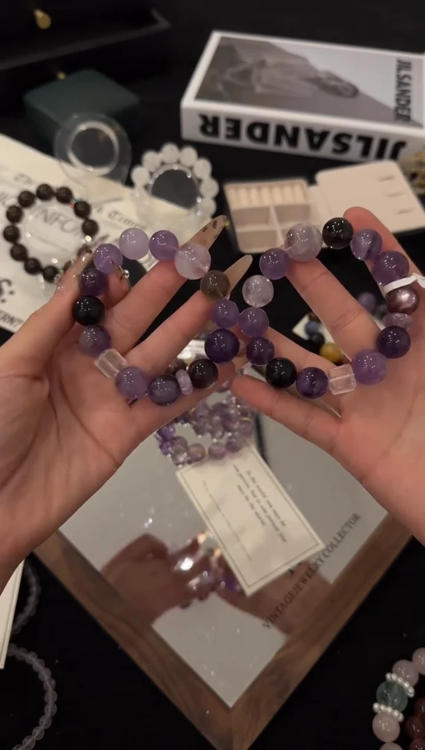 未镶嵌手链水晶紫水晶多宝x3396