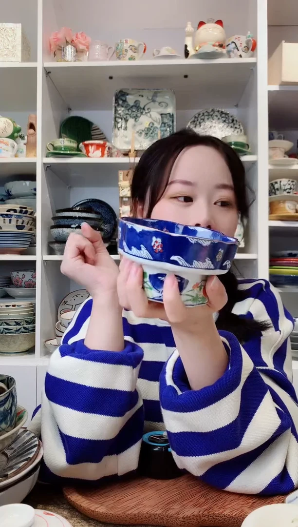 陶瓷【微瑕】梅花高脚碗