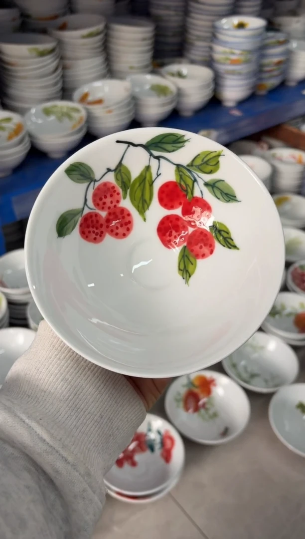 瓷片景德镇高温陶瓷食品级手绘釉中彩-斗笠碗