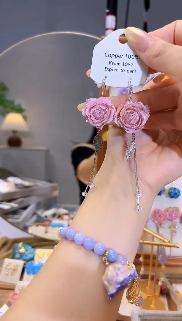 铜合金树脂925银粉色花银色叶子