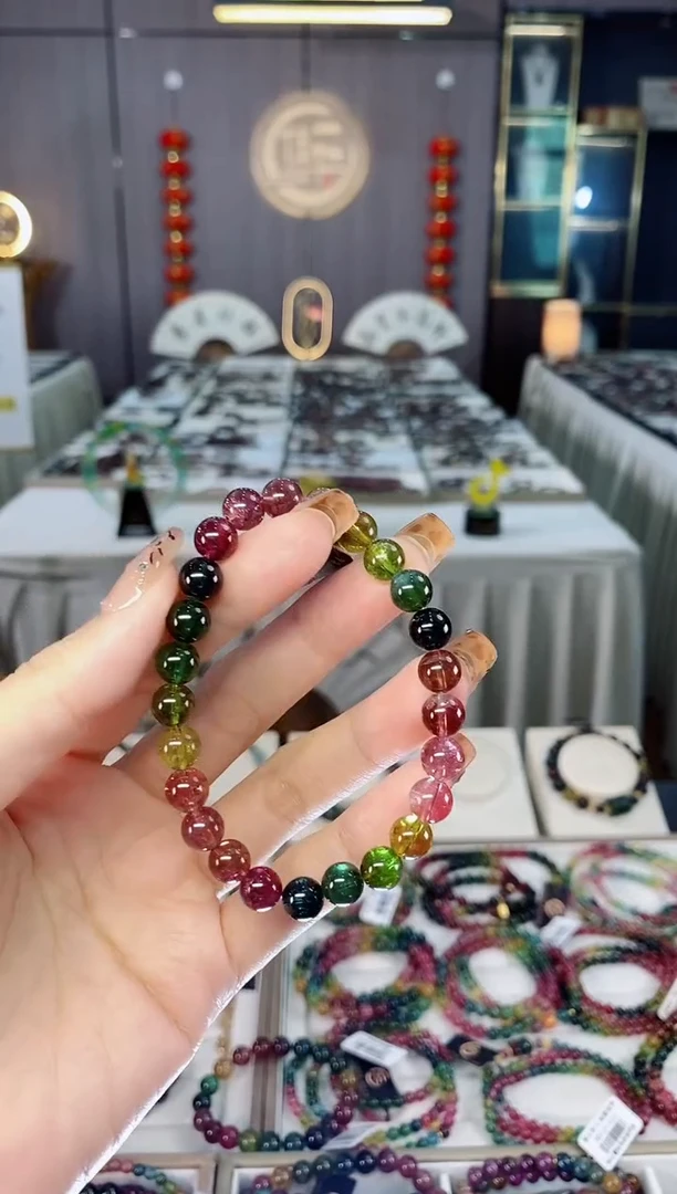 未镶嵌老矿碧玺色标彩虹高透单圈手串7mm+碧玺dan多样性发货一条