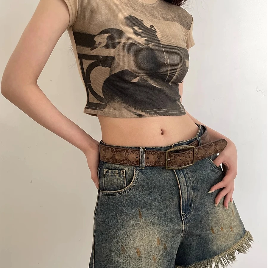 美式复古y2k腰带女2025新款民族风皮带百搭配牛仔裤带高级感棕色