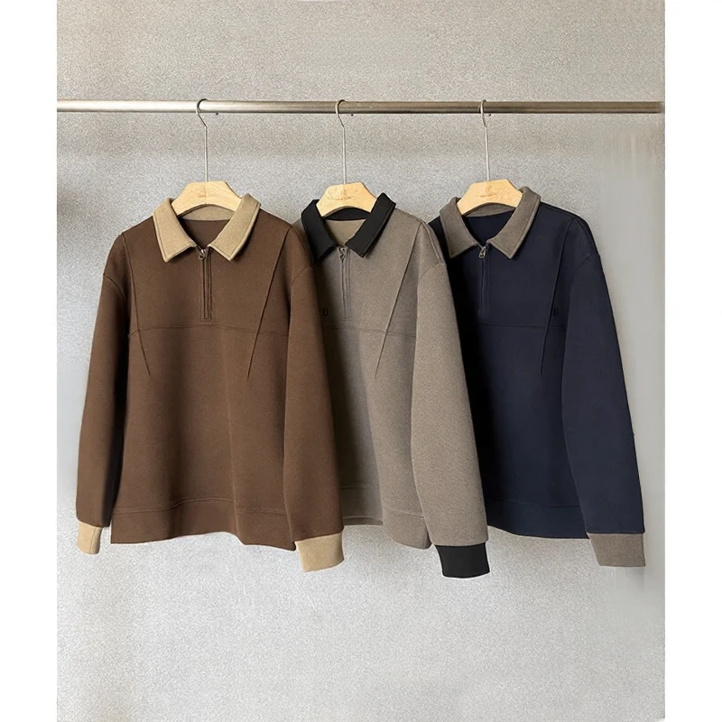 【冬季新款磨毛加厚半拉链翻领卫衣】男士百搭舒适翻领卫衣2025新品