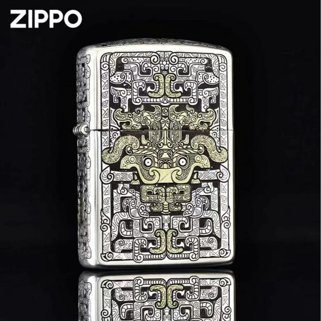 ZIPPO雕刻之宝金色打火机【双色饕餮纹】盔甲限量收藏煤油防风火机