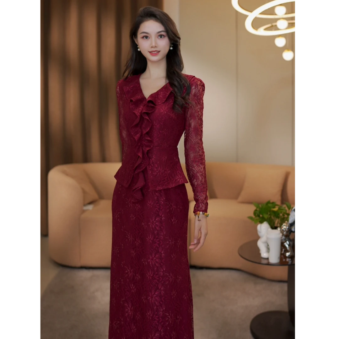 七七-【曼丽】法式优雅复古高级御姐风显瘦长袖连衣裙-LQ079