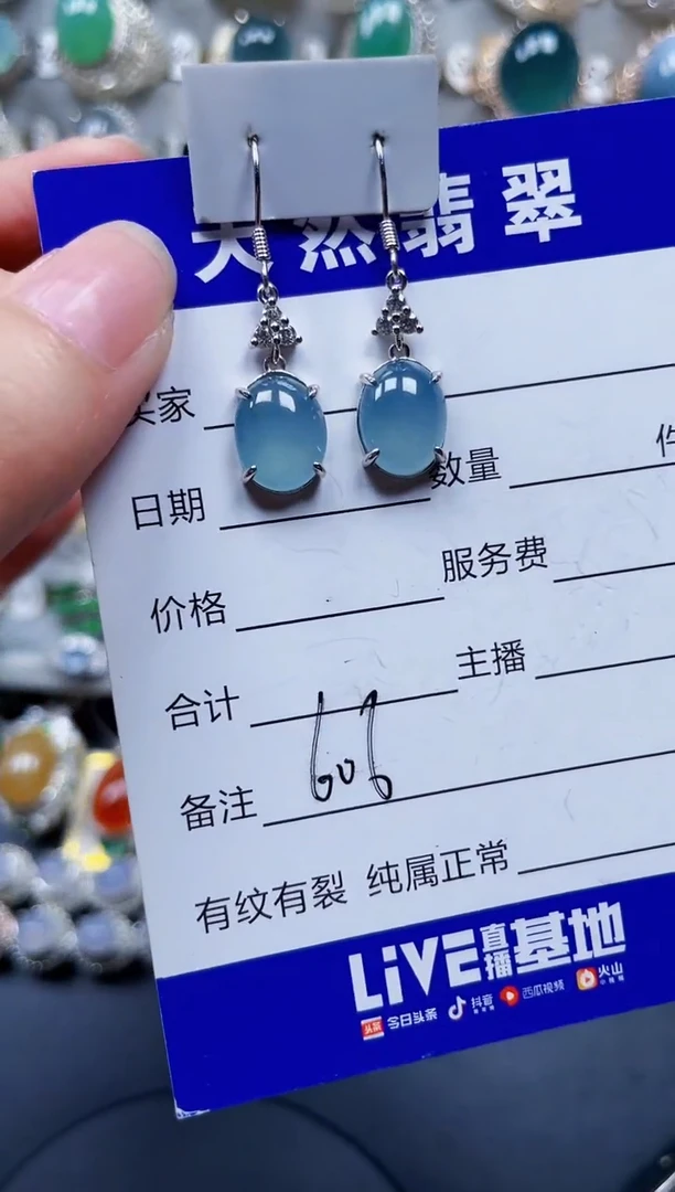 银S925镶嵌翡翠耳饰606