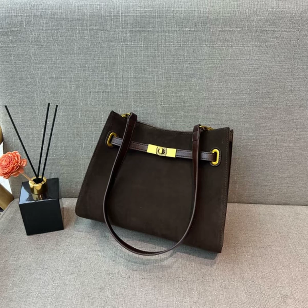 双根磨砂托特包绒面单根斜挎包时尚斜跨深咖大号秋冬85087