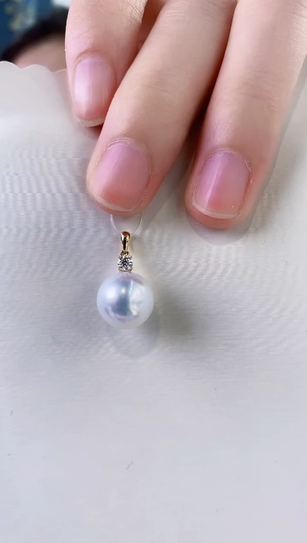 海水珍珠18K金镶嵌吊坠(不含链)11-12澳白珍珠吊坠