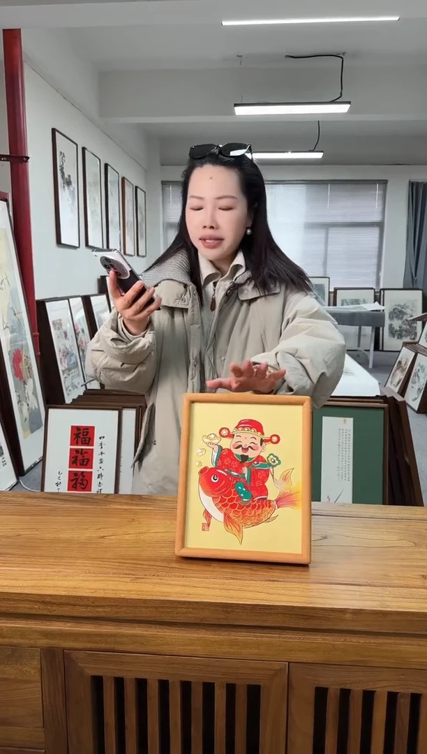 书法宁耀华-锦鲤财神-10寸小摆台柚木
