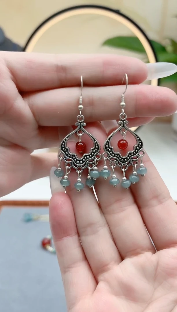 翡翠银S925镶嵌耳饰8A00000