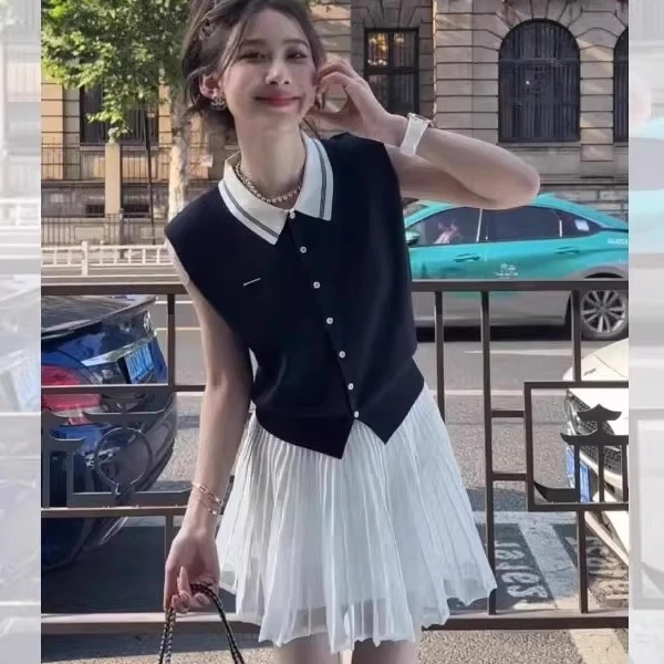 学院风polo衫薄款冰丝针织衫女2025新款爆款独特漂亮针织无袖上衣