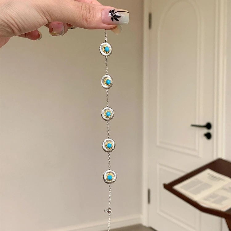 铜合金手链 中古拉丝雏菊手链女复古重工轻奢小众高级感精美手饰