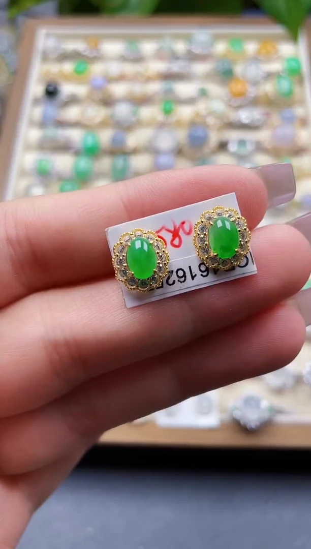 银S925镶嵌翡翠耳饰113