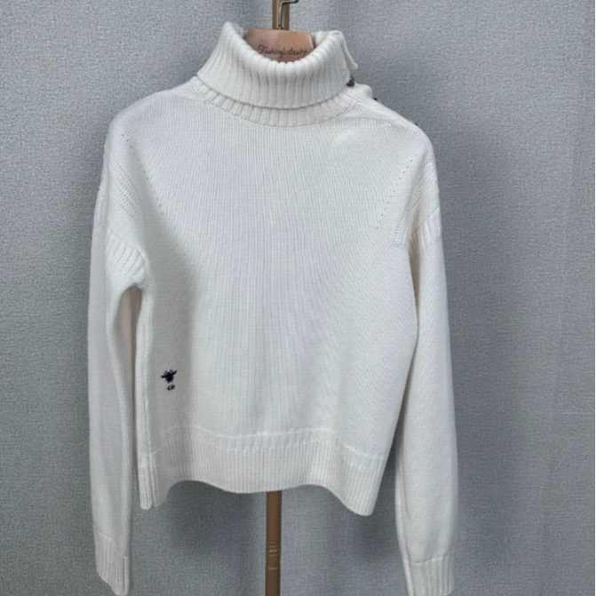 全新未使用 DIOR/迪奥 纯色高领针织衫 米白/36