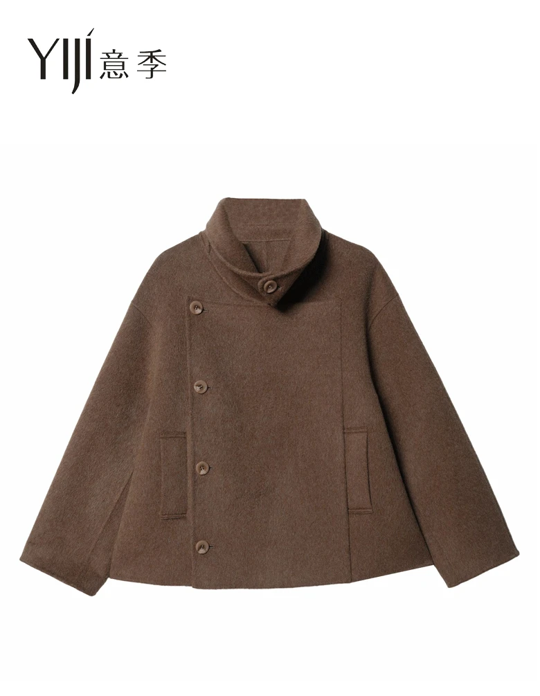 羊驼毛美拉德色女收口袖翻领复古羊外套单排扣YJ-8167
