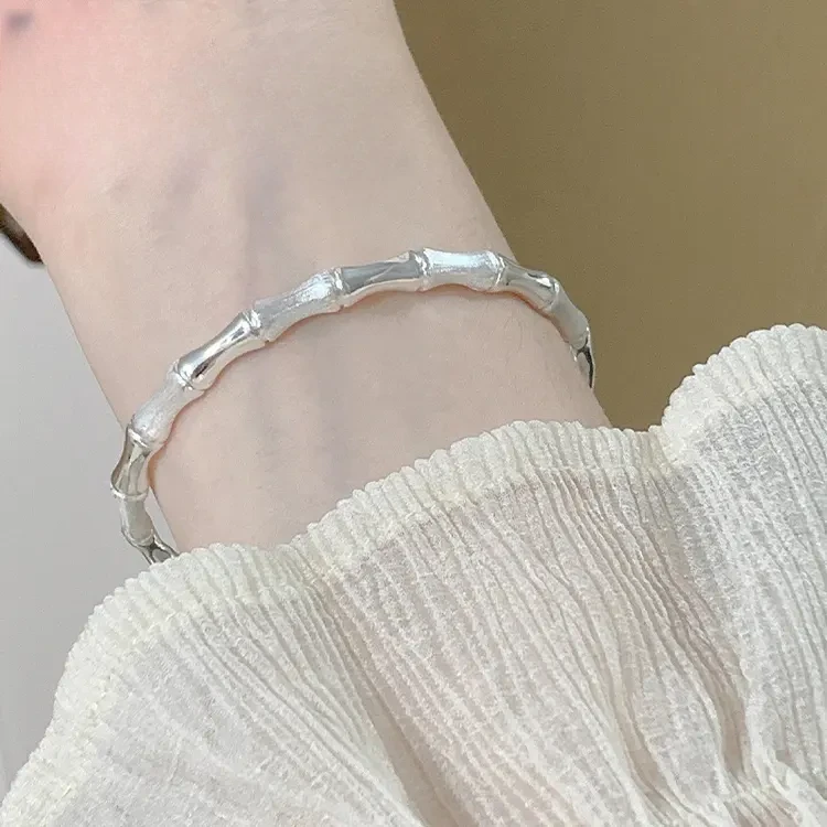 老凰祥新款竹节纯银999手镯女纯银实心年轻款镯子送女友情人节礼