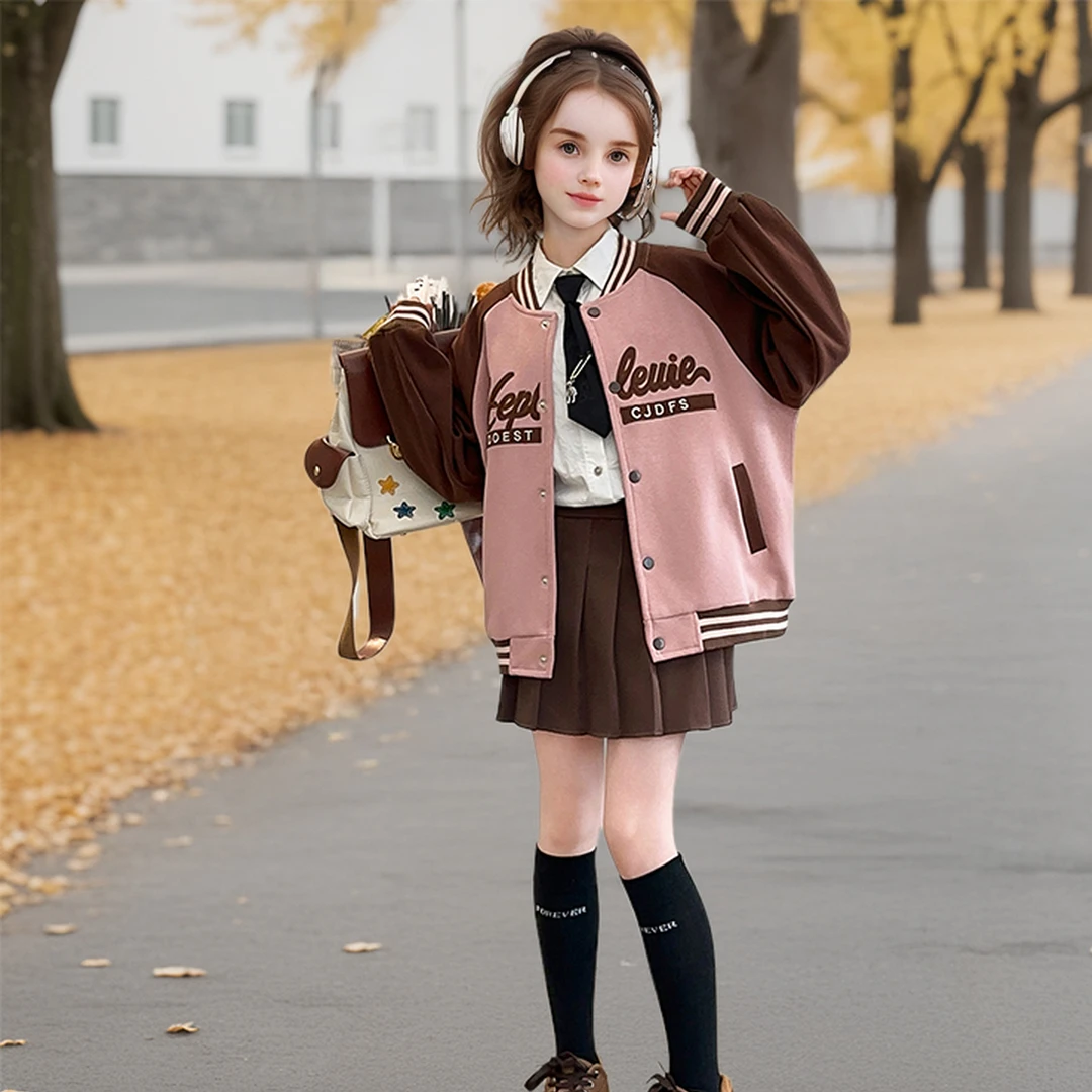 女童棒球服女孩洋气外套拼接时尚宽松炸街上衣中大童休闲薄款8岁9