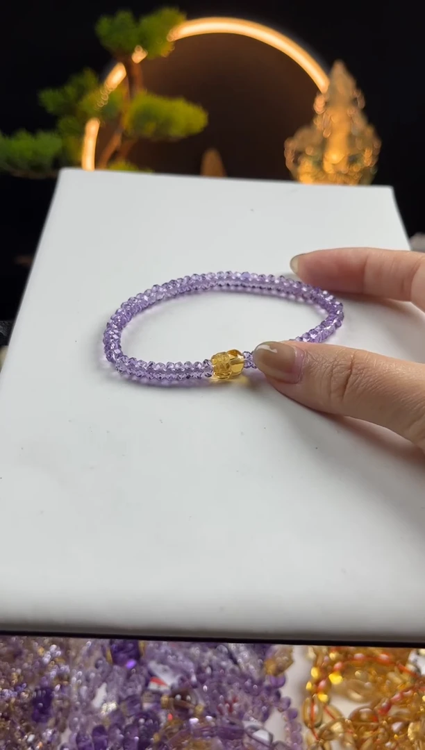 水晶手链未镶嵌天然紫水晶算盘切面搭貔貅手串5mm