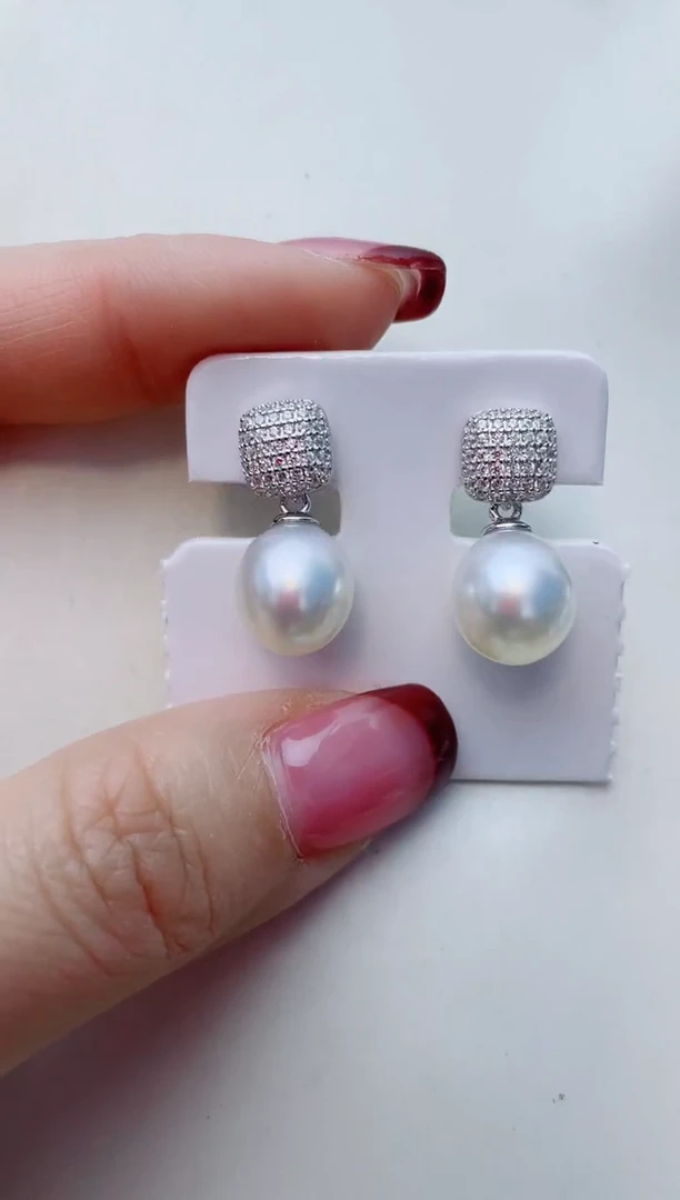 银S925镶嵌耳饰海水珍珠A7