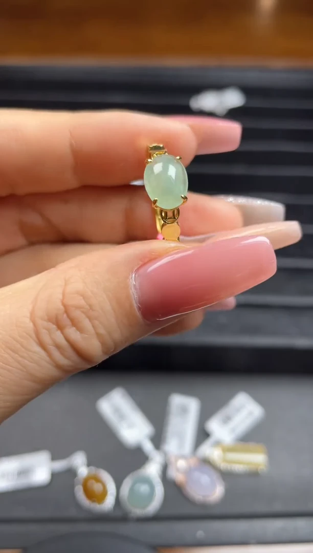银S925镶嵌戒指翡翠天然翡翠A货