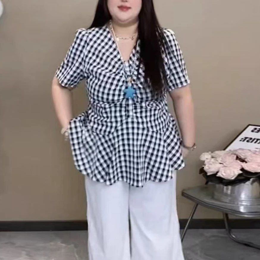 婷婷家韩系甜美风格子上衣2025夏季款显瘦宽松女装