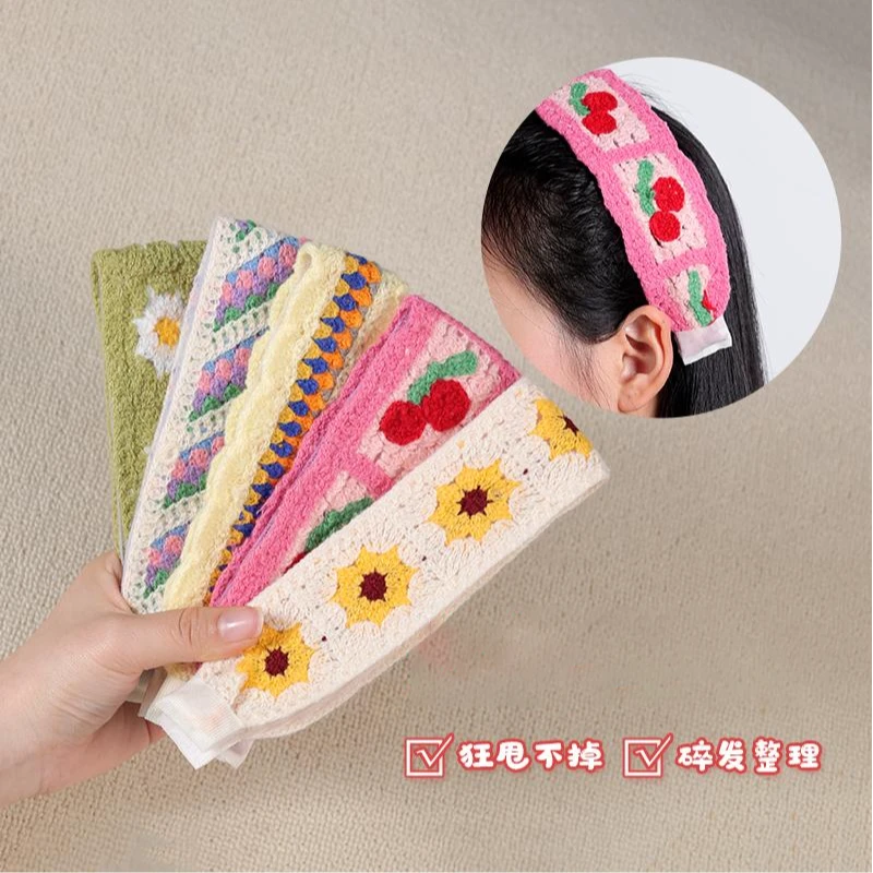 复古针织魔术贴发箍法式碎发发箍女侧边刘海碎发卡甜美发带头发贴