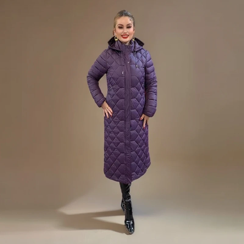 女士连帽过膝长款冬季保暖棉服7001