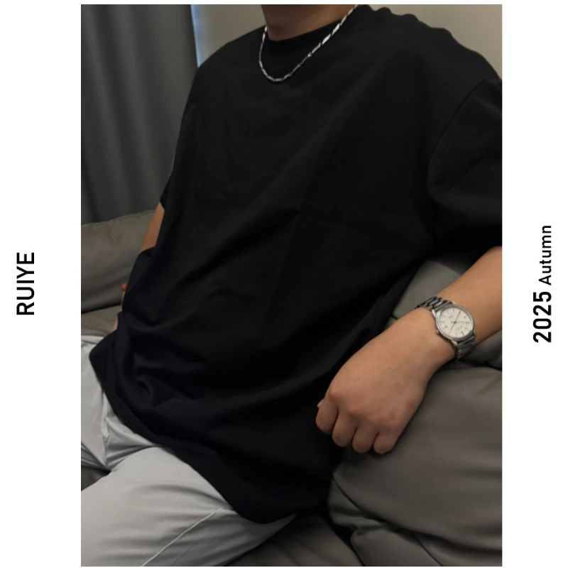 RY2025夏季批发潮牌宽松大码索罗娜凉感面料纯色百搭短袖T恤男