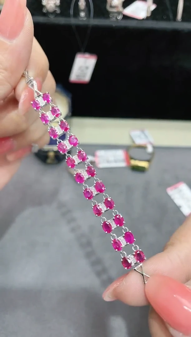 18K金镶嵌红宝石手链双排