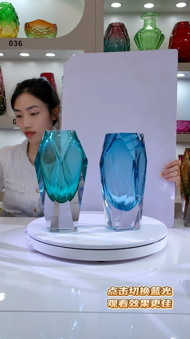 琉璃杨*红湖水绿和墨水蓝金马花瓶