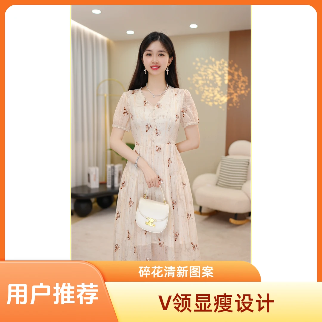 【金枝玉叶】夏季新款减龄小个子收腰显瘦气质碎花连衣裙气质长裙