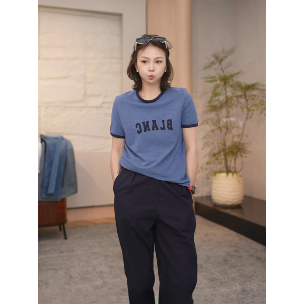 夏季出行显瘦休闲撞色包边字母简T宽松舒适圆领T恤Z7377
