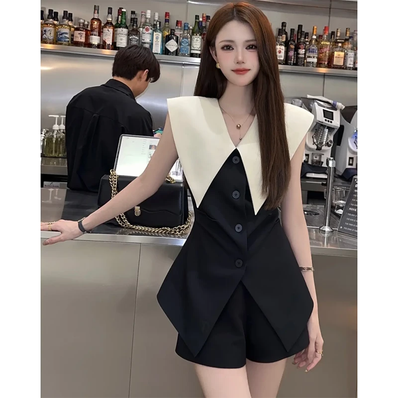 【两件套】时尚漂亮套装女装夏季网红设计感翻领外套高腰短裤潮1389