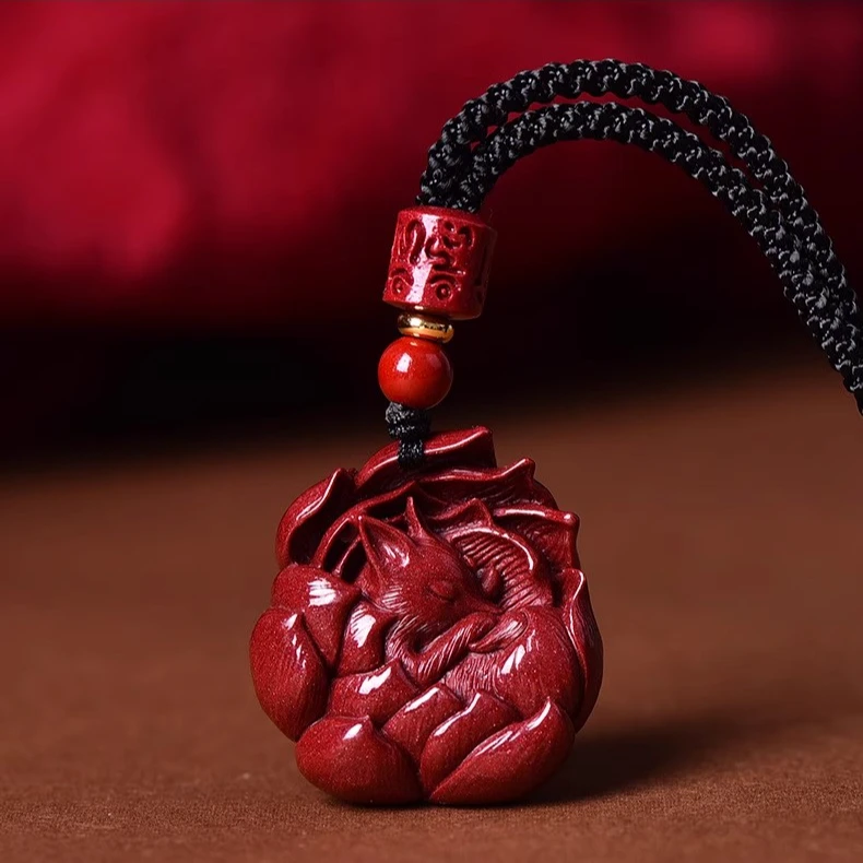 含辰砂工艺品天然朱砂九尾狐吊坠小狐狸挂件紫金砂项链吊坠