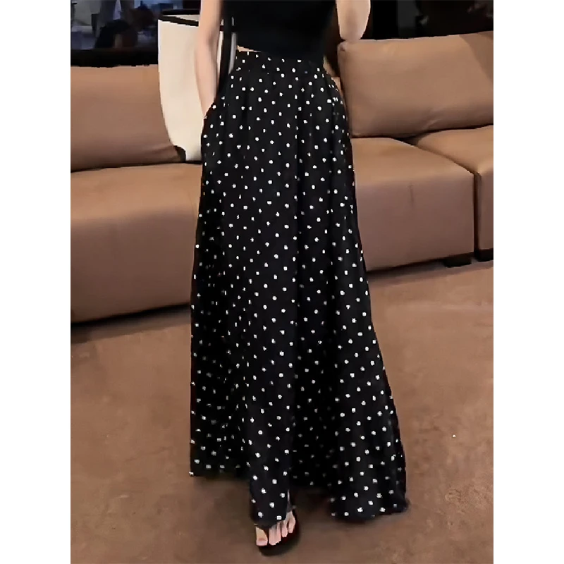 法式垂坠感波点半身裙女2025春夏新款宽松百搭休闲长款a字大摆裙