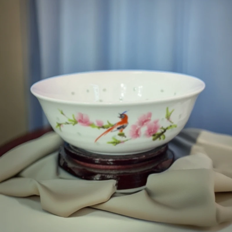 景德镇陶瓷水点桃花玲珑7寸面碗