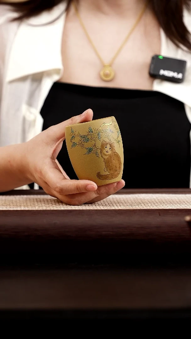 茶杯紫砂黄金段小猫咪杯