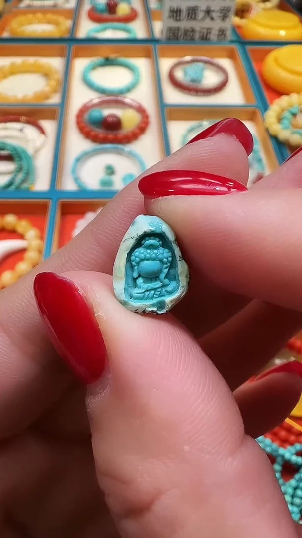 未镶嵌绿松石颈饰国检证书   绿松石高瓷高色精工小无相佛吊坠