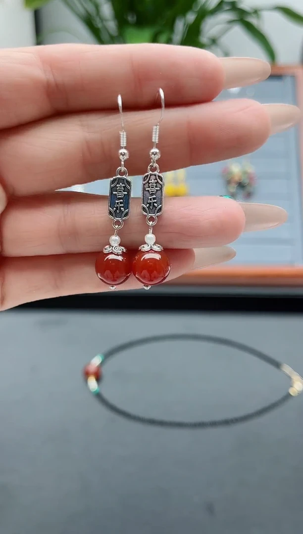 【闪购商品】南红玛瑙耳饰银S925镶嵌353