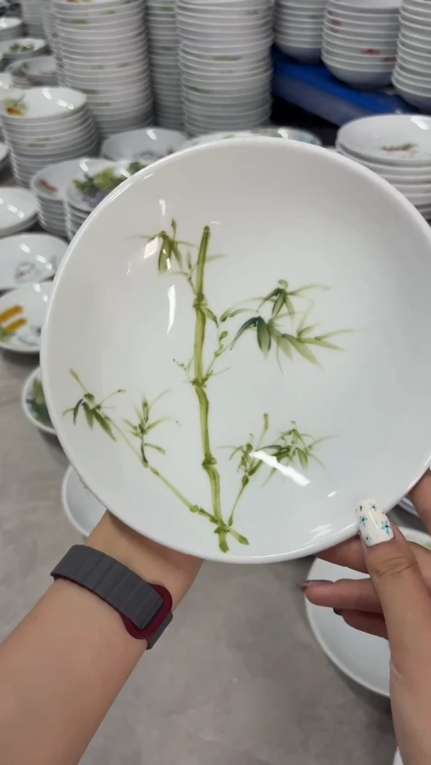 瓷片景德镇陶瓷食品级手绘釉中彩-圆深盘