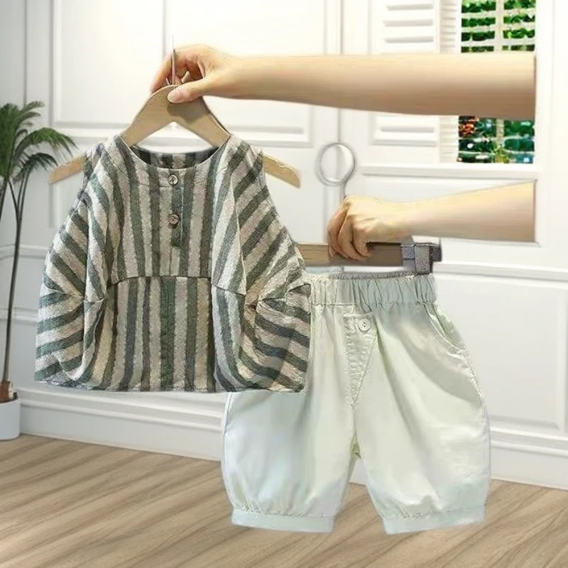 男童套装夏装儿童背心套装夏薄款男宝宝无袖T恤短裤两件套潮10岁