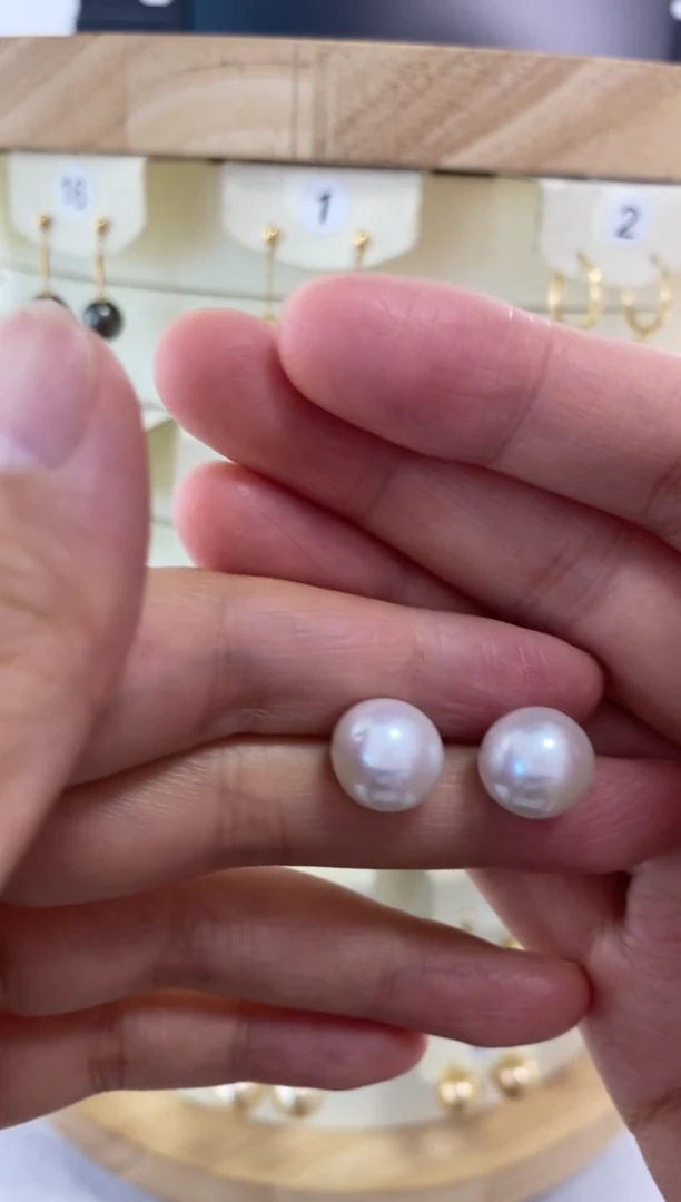 银S925镶嵌淡水珍珠耳饰10-11mm